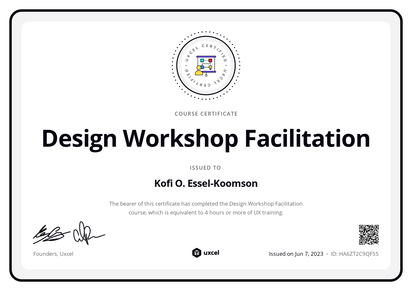Kofi O. Essel-Koomson's certificate